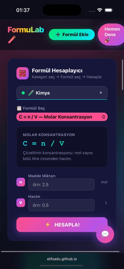 Formül Kütüphanesi Uygulaması